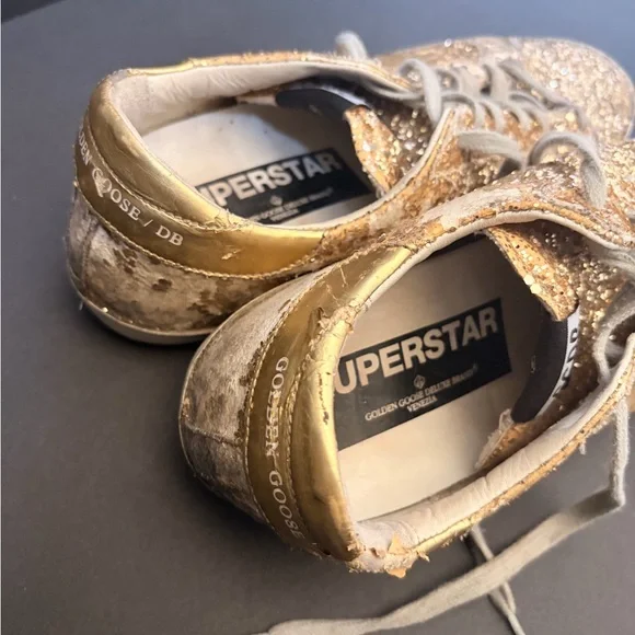 Golden Goose Women's Gold Glitter Low-Top Sneakers with Metallic Star - Picture 8 of 16